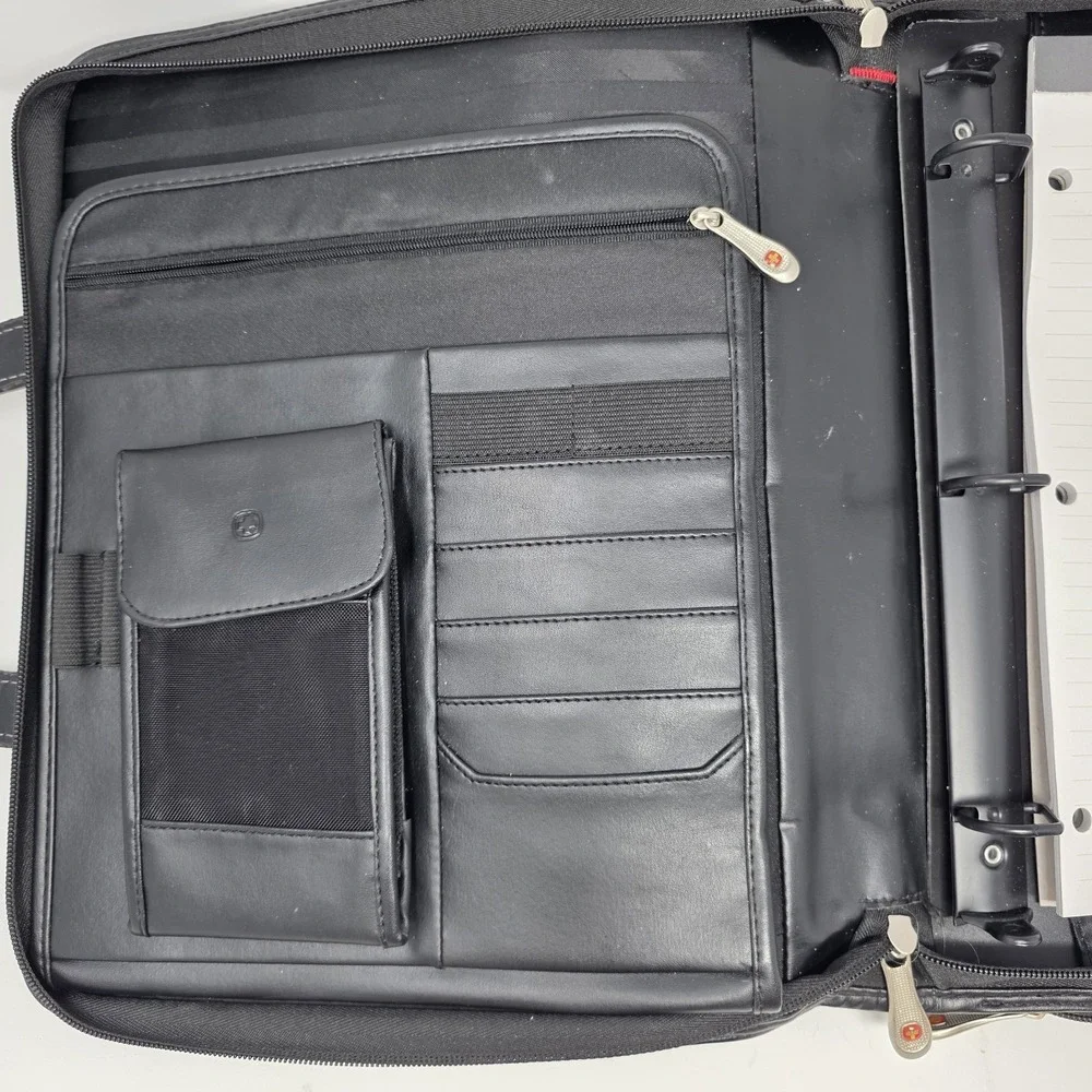 Wenger Victorinox Leather Briefcase Black Napa Profolio Laptop Organizer Bag